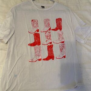 White T-Shirt with Red Boot Print